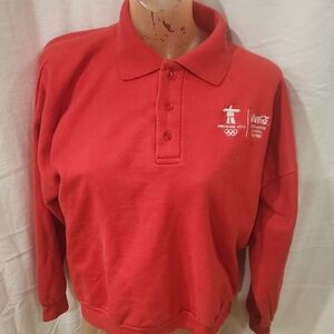 Coca Cola Red Men's Polo Sweatshirt with 2010 Embroydered Olympic Logo